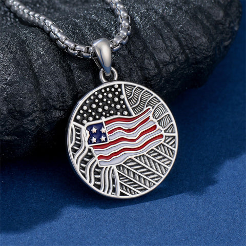 Sterling Silver American Flag Football Basketball Soccer Volleyball Tennis Baseball Pendant Necklace