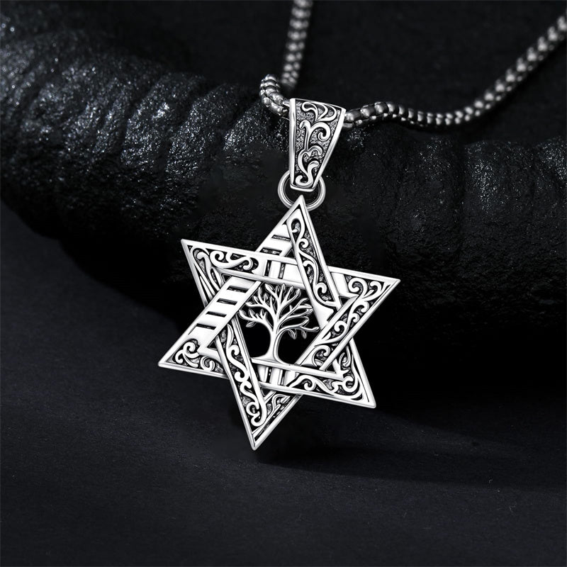 Sterling Silver Star of David Chai Cross Evil Eye Lion of Judah Menorah Tree of Life Protection Pendant Necklace
