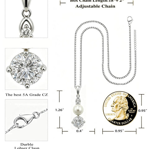 14K Gold Plated Birthstone 8MM  Round Pearl Pendant Necklace for Women