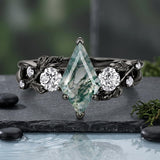 Sterling Silver 10K 14K 18K Gold 1-4CT Moss Agate Engagement Ring Promise Ring