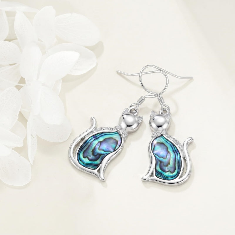 Sterling Silver Abalone Shell Hummingbird Owl Sea Turtle Cat Frog Horse Seahorse Dangle Earrings  Gifts for Christmas