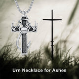 Sterling Silver Deer Antler Fish Hook & Cross Urn Necklace for Ashes