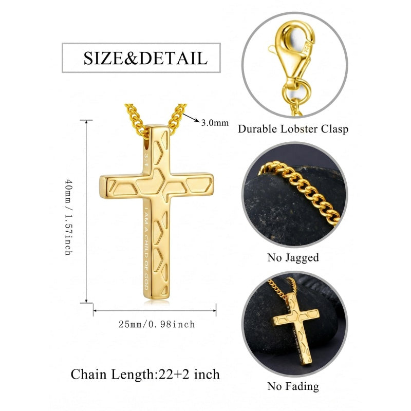 14K Gold Plated Soccer Football Basketball Baseball Cross  with Bible Verses Religious Pendant Necklace for Men