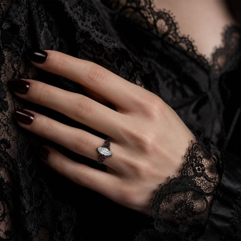 Sterling Silver 10K 14K 18K Gold Custom Engraved  Moissanite Gothic Ring for Women Halloween Gift