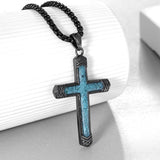 14K Gold Plated Turquoise Malachite Abalone Shell Cross Pendant Necklace for Men
