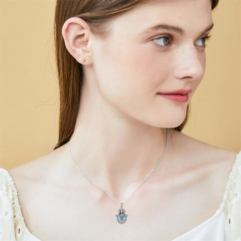 Sterling Silver Hamsa Hand Owl Egyptian Cat Lion Pendant Necklace