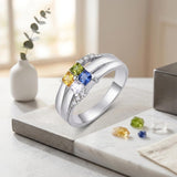 10K 14K 18K Gold Square Shaped Personalized 1-5 Birthstone  Family Mother's Ring Anniversary Ring for Women