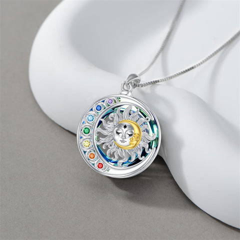 Sterling Silver Crystal Triple Moon Goddess Hamsa Hand Lotus Tree of Life Flower of Life Chakra Pendant Necklace