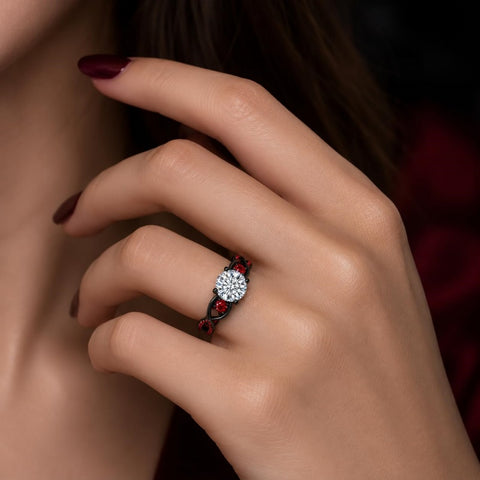 Sterling Silver 10K 14K 18K Gold Custom Engraved Moissanite Engagement Wedding Ring Halloween Gift