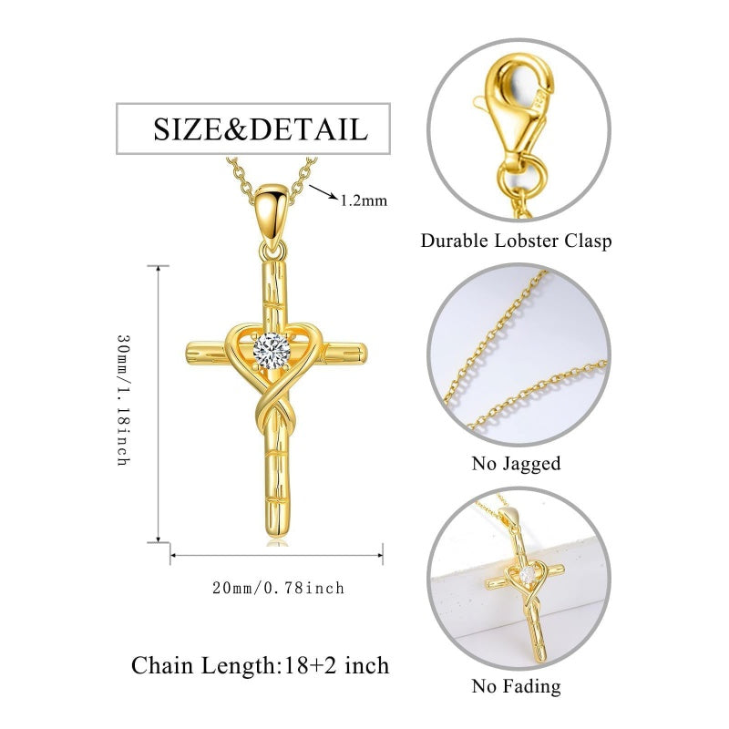 14K Gold Plated Cross Pendant Necklace for Women