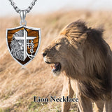 Sterling Silver Faith Bible Lion Pendant Necklace for Men