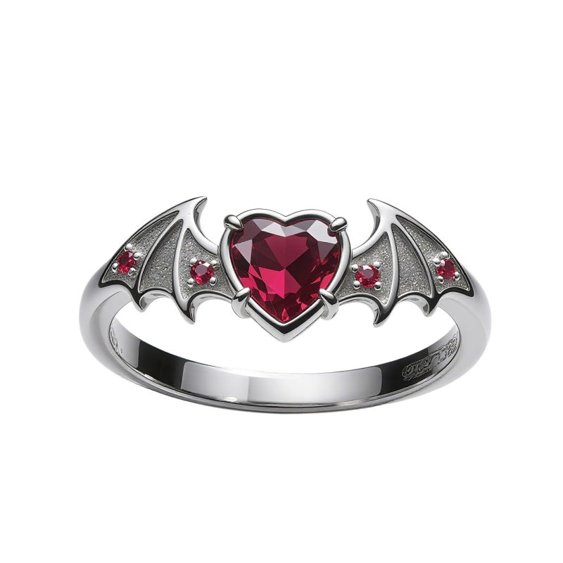 Sterling Silver Personalized Birthstone Punk Skull Bat Snake Ring Goth Jewelry for Halloween Birthday