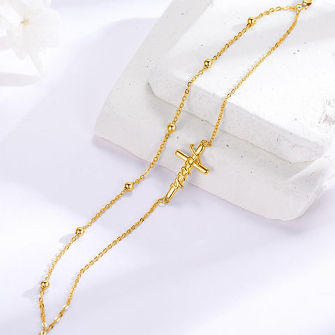 14K Gold Plated  Faith Cross Religious  Double Layered Anklet