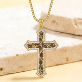 14K Gold Plated Turquoise  Abalone Shell Malachite Wood Filigree Cross Pendant Necklace