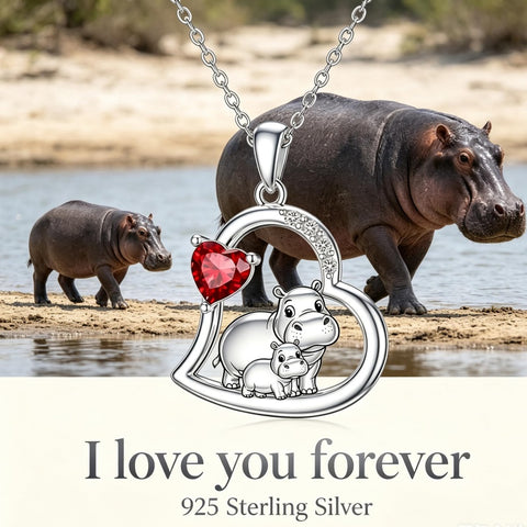 Sterling Silver Mother Daughter Two Hippo Two Elephant Two Horse Two Dachshund Two Cow Pendant Necklace
