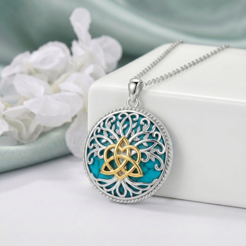 Sterling Silver Turquoise Sun and Moon AA Sobriety Celtic Knot Cross DNA Star of David Tree of Life Pendant Necklace