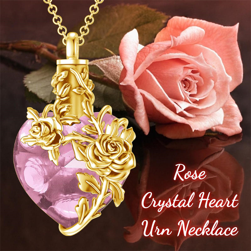 Sterling Silver Heart Crystal Rose Urn Necklaces for Ashes for Women
