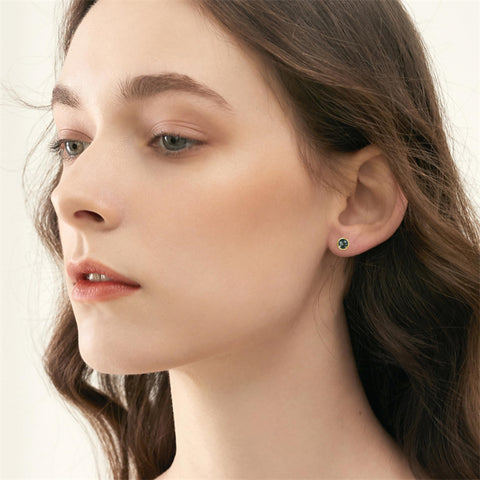 Sterling Silver Moss Agate Stud Earrings