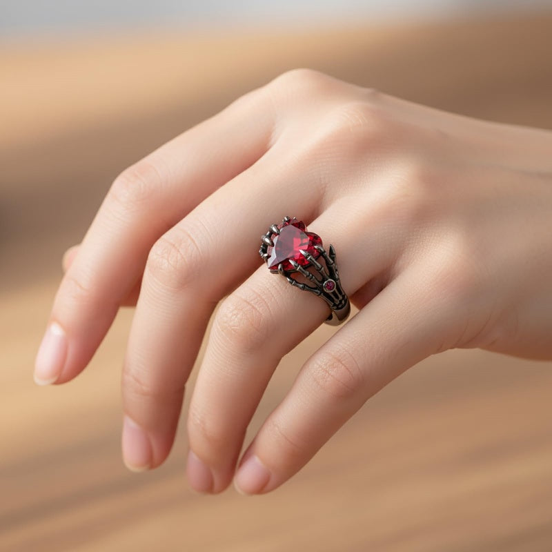 Sterling Silver 10K 14K 18K Gold 2-5CT Heart  Birthstone  Gothic Skeleton Halloween Skull Bat Ring