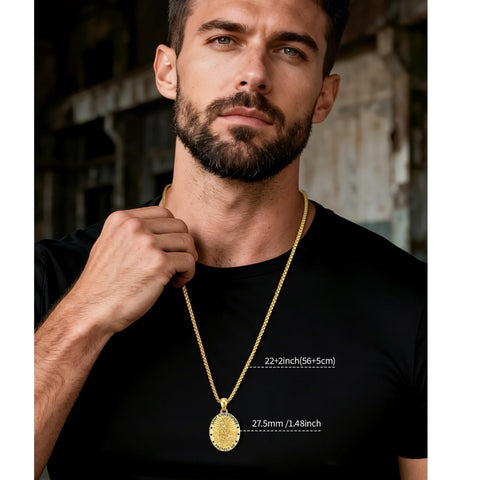 Patron Saint Medals Protection  14K Gold Plated Necklace for Men