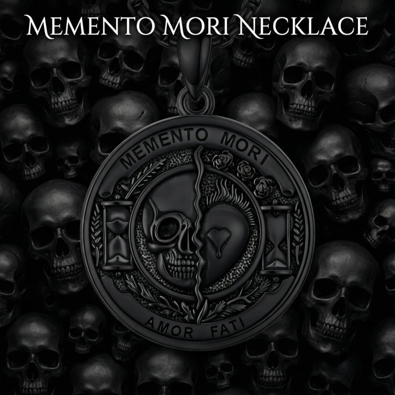 Sterling Silver Memento Mori Gothic Skull Amulet Pendant Necklace for Men