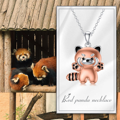Sterling Silver Red Panda Pendant Necklace