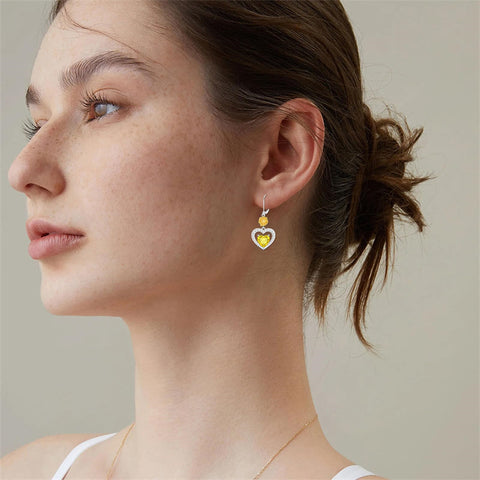 Sterling Silver Heart Cubic Zirconia Sunflower Rose Daisy Lily Lotus Hibiscus Dangle Earrings