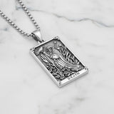 Sterling Silver Tarot Card Pendant  Necklace for Men Gothic Amulet Jewelry