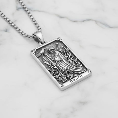 Sterling Silver Tarot Card Pendant  Necklace for Men Gothic Amulet Jewelry