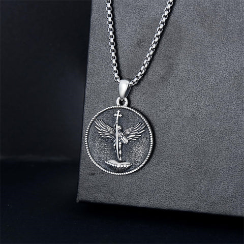 Sterling Silver Crown of Thorns Jesus St Benedict St Michael Pendant Necklace