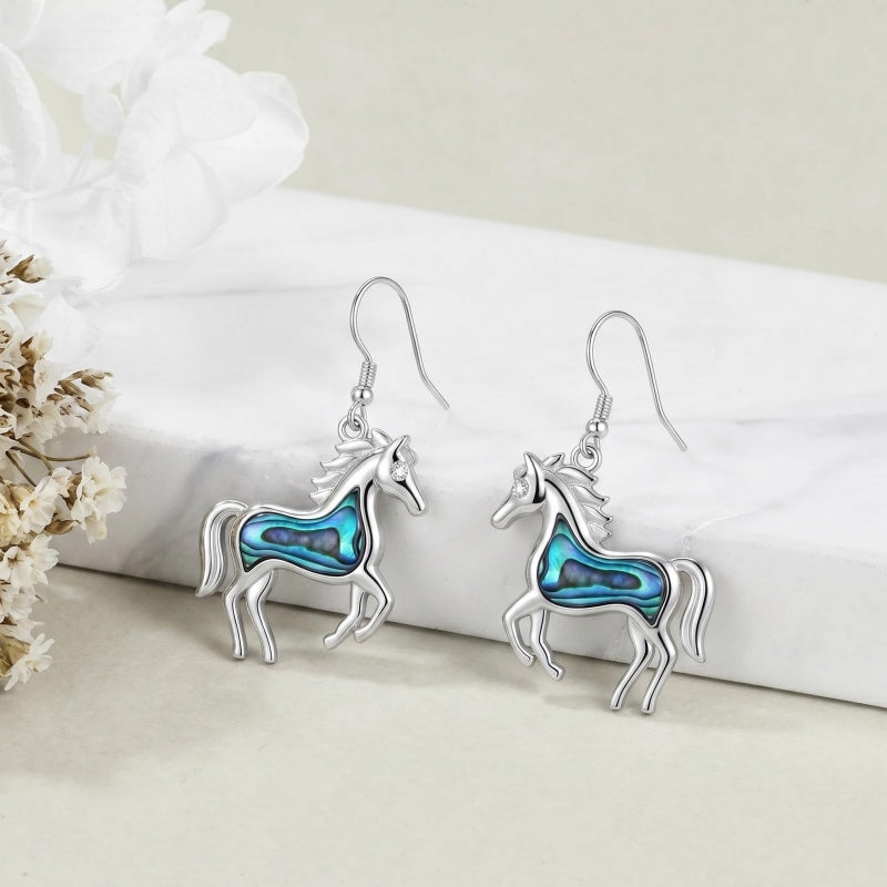 Sterling Silver Abalone Shell Hummingbird Owl Sea Turtle Cat Frog Horse Seahorse Dangle Earrings  Gifts for Christmas