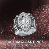 Sterling Silver Personalized  Birthstone Engraved Class Ring