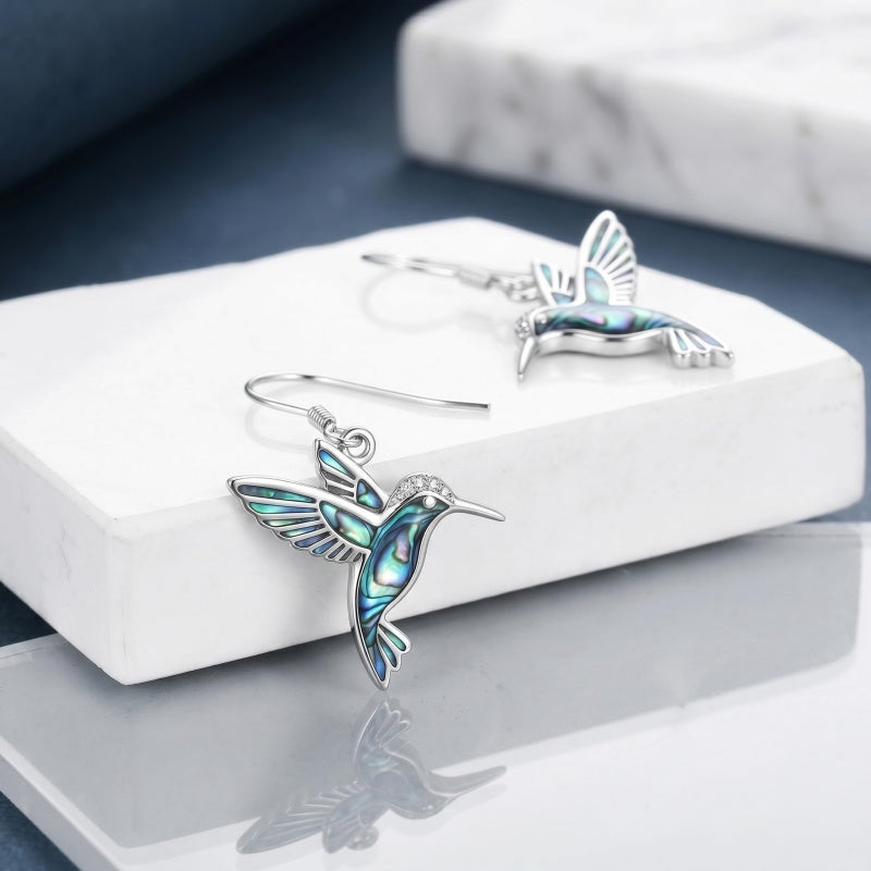 Sterling Silver Abalone Shell Hummingbird Owl Sea Turtle Cat Frog Horse Seahorse Dangle Earrings  Gifts for Christmas