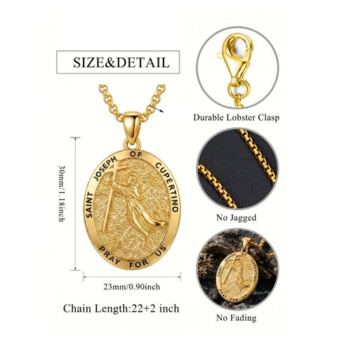 14K Gold Plated Saint Medal Christian  Pendant Necklace for Men