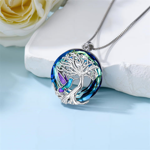 Sterling Silver Crystal Tree of Life Cardinal  Cat Hummingbird Dog Dragonfly Eagle Pendant Necklace