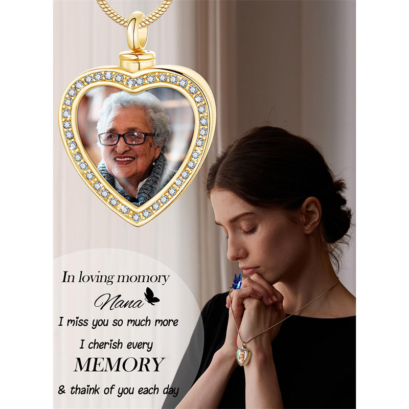 Stainless Steel Personalized Photo Engraved Heart Urn Necklace for Ashes