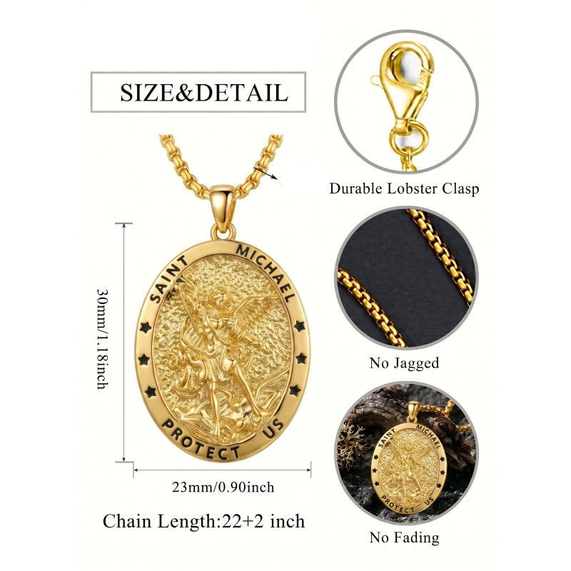 14K Gold Plated Saint Medal Christian  Pendant Necklace for Men
