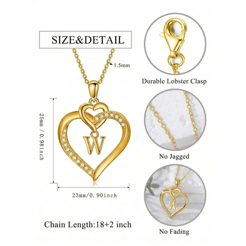 Heart Initial A-Z Pendant Necklace for 14K Gold Plated Women Initials Jewelry Gifts