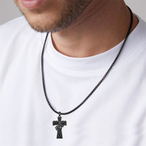 Sterling Silver Marines Cross Pendant Necklace for Men