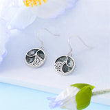 Sterling Silver Round Moss Agate Filigree Dangle Earrings