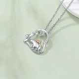 Sterling Silver Cubic Zircon Mother Daughter Mama Bear Giraffe Elephants Otters Penguins Heart Pendant Necklace