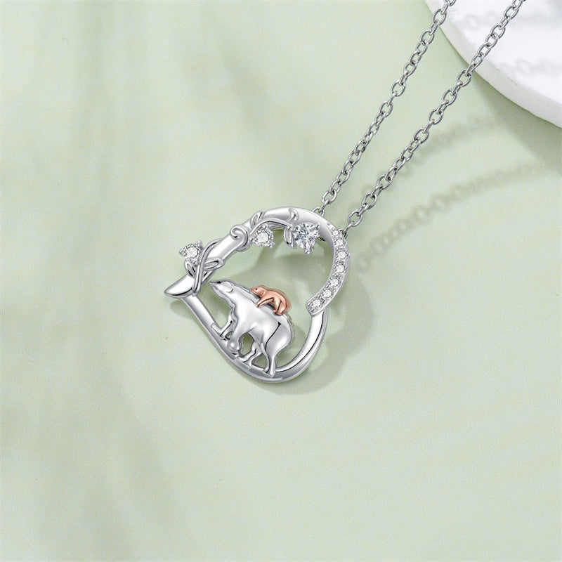 Sterling Silver Cubic Zircon Mother Daughter Mama Bear Giraffe Elephants Otters Penguins Heart Pendant Necklace