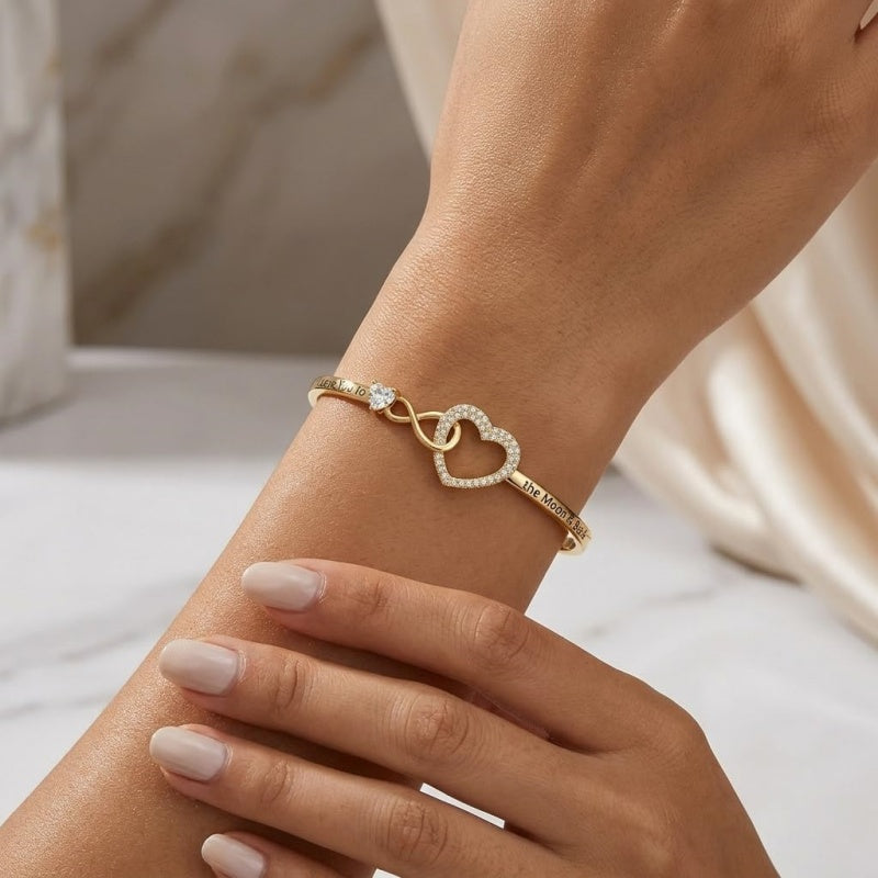 14K Gold Plated Birthstone Infinity Heart Bangle Bracelet for Women