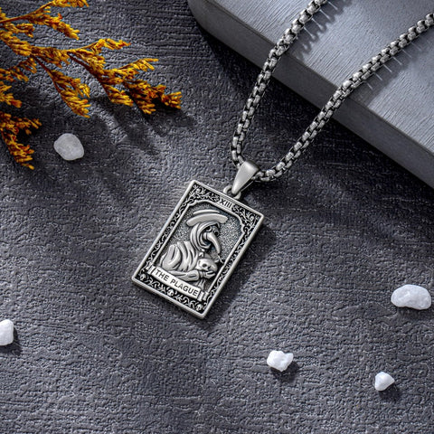 Sterling Silver Tarot Card Pendant  Necklace for Men Gothic Amulet Jewelry