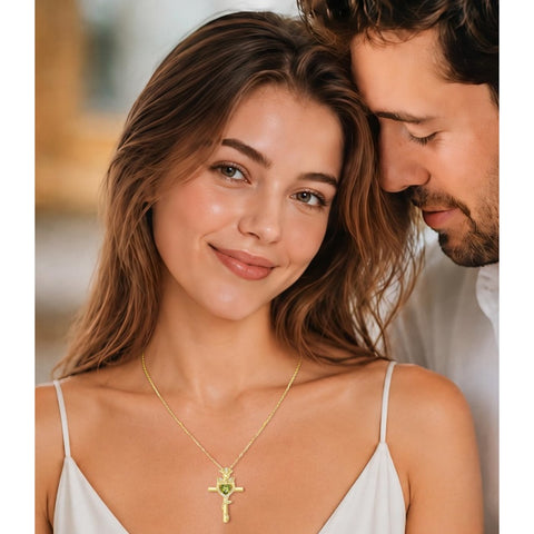 14K Gold Plated Birthstone Rose Cross Necklace for Women Faith Jewelry Gift