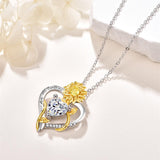 Sterling Sliver Birthstone Love Heart & Sunflower Pendant Necklace Engraved With You Are My Sunshine