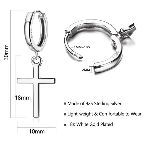 Sterling Silver Cross Minimalist Hoop Earrings