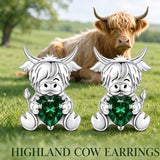 Sterling Silver 12 Month Birthstone Highland Cow Stud Earrings Christmas Gift