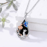 Sterling Silver Obsidian Bunny Cat Elephant Dog Fox Teardrop Pendant Necklace