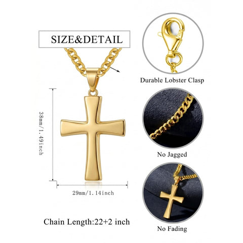 Cross Pendant Necklace for Men 14K Gold Plated Minimalist Christian Jewelry Religious Gift